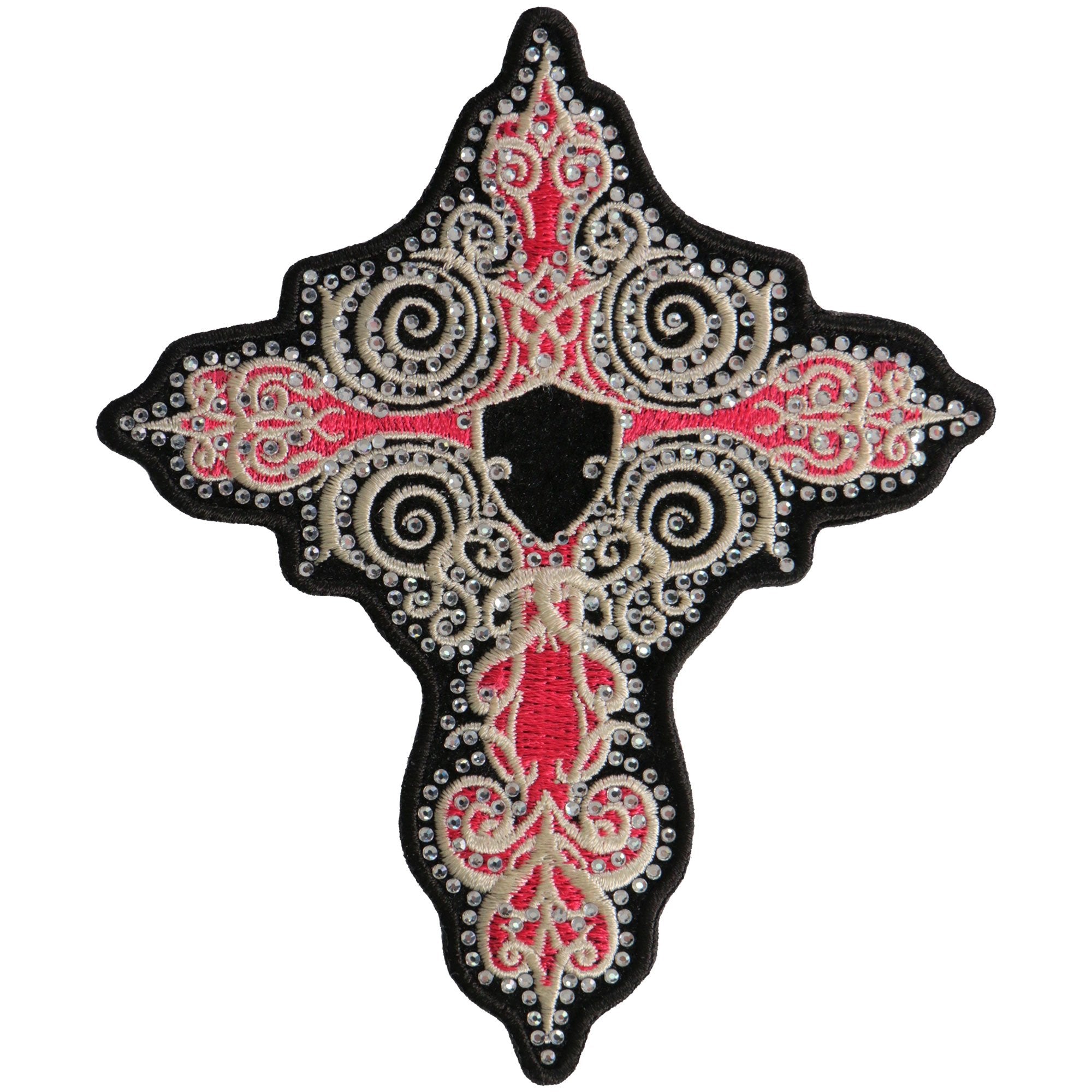 ppc3265-a01.jpg Hot Leathers PPC3265 5 Inch Rhinestone Pink Cross Patch - Image 1