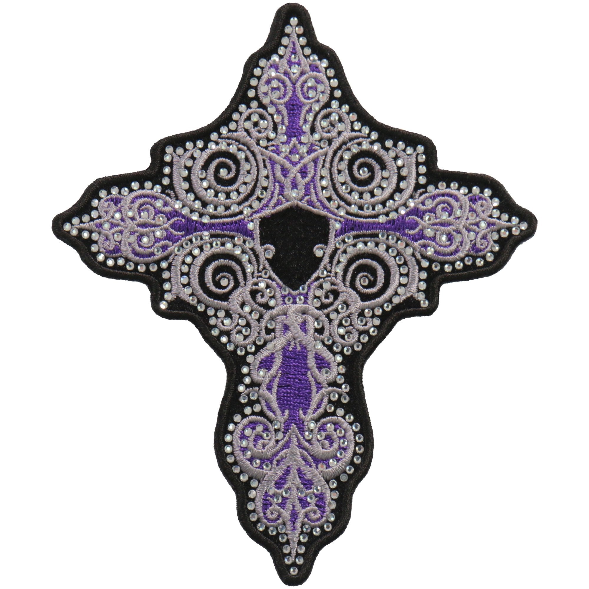 ppc3275-a01.jpg Hot Leathers PPC3275 5 Inch Rhinestone Purple Cross Patch - Image 1