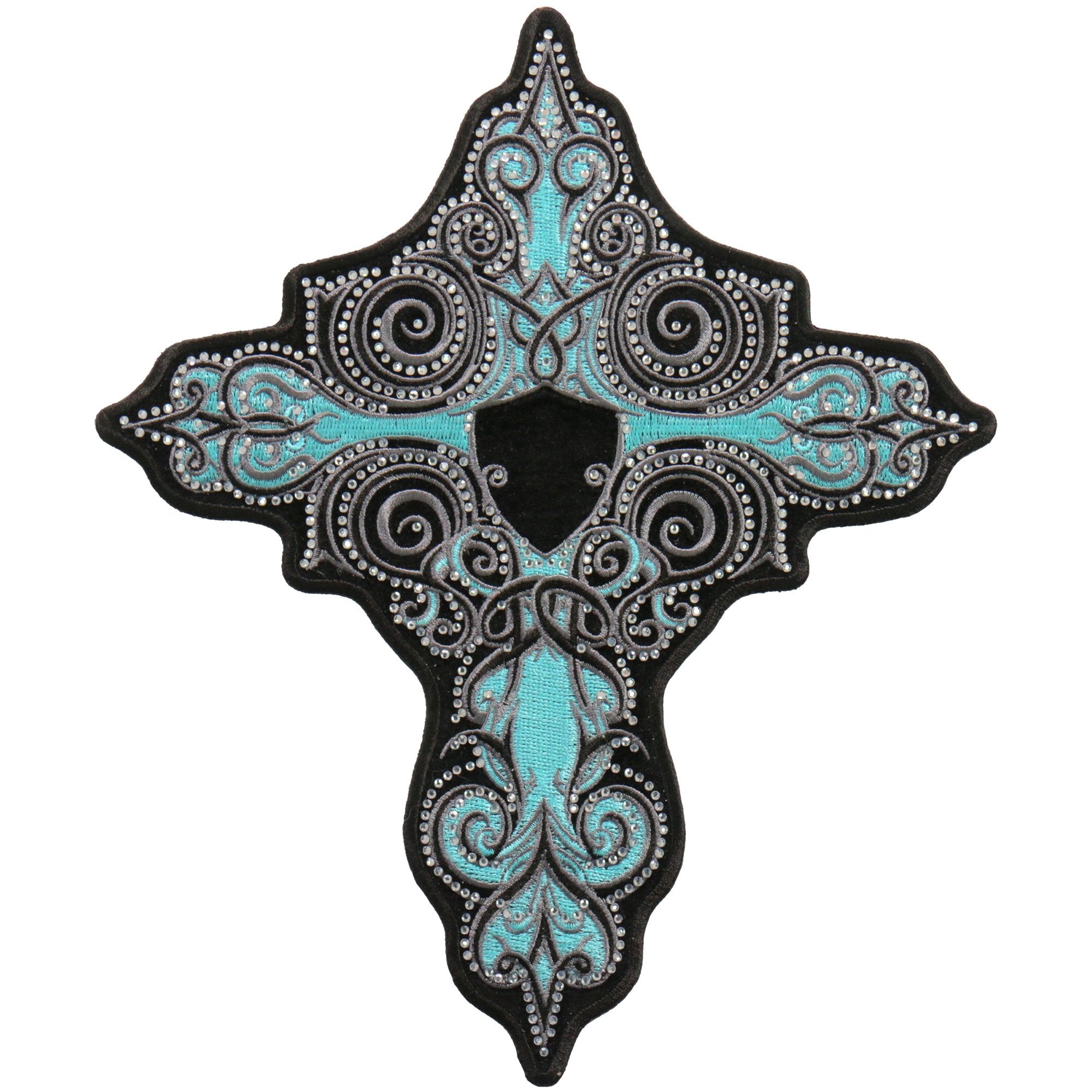 ppc3297-a01.jpg Hot Leathers PPC3297 9 Inch Turquoise Cross Patch with Rhinestones - Image 1