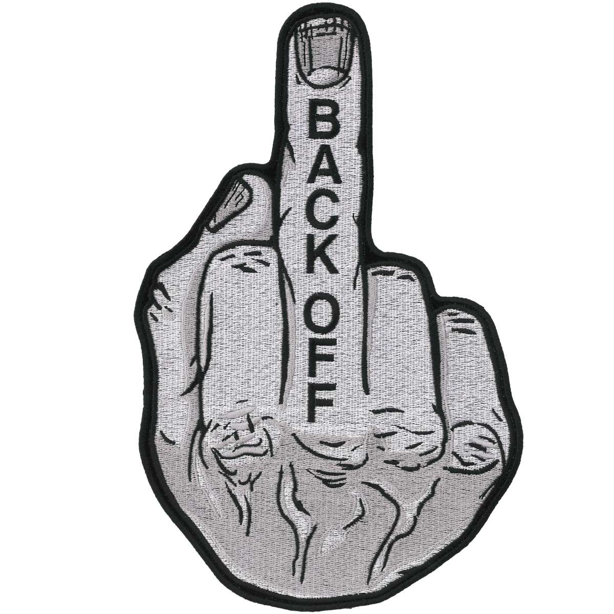 ppq1019-a01_20_1200x1200_99164298-ecaa-4d56-8221-2d51ff444cd9.jpg Hot Leathers Back Off Middle Finger 10″ Patch PPQ1019 - Image 1