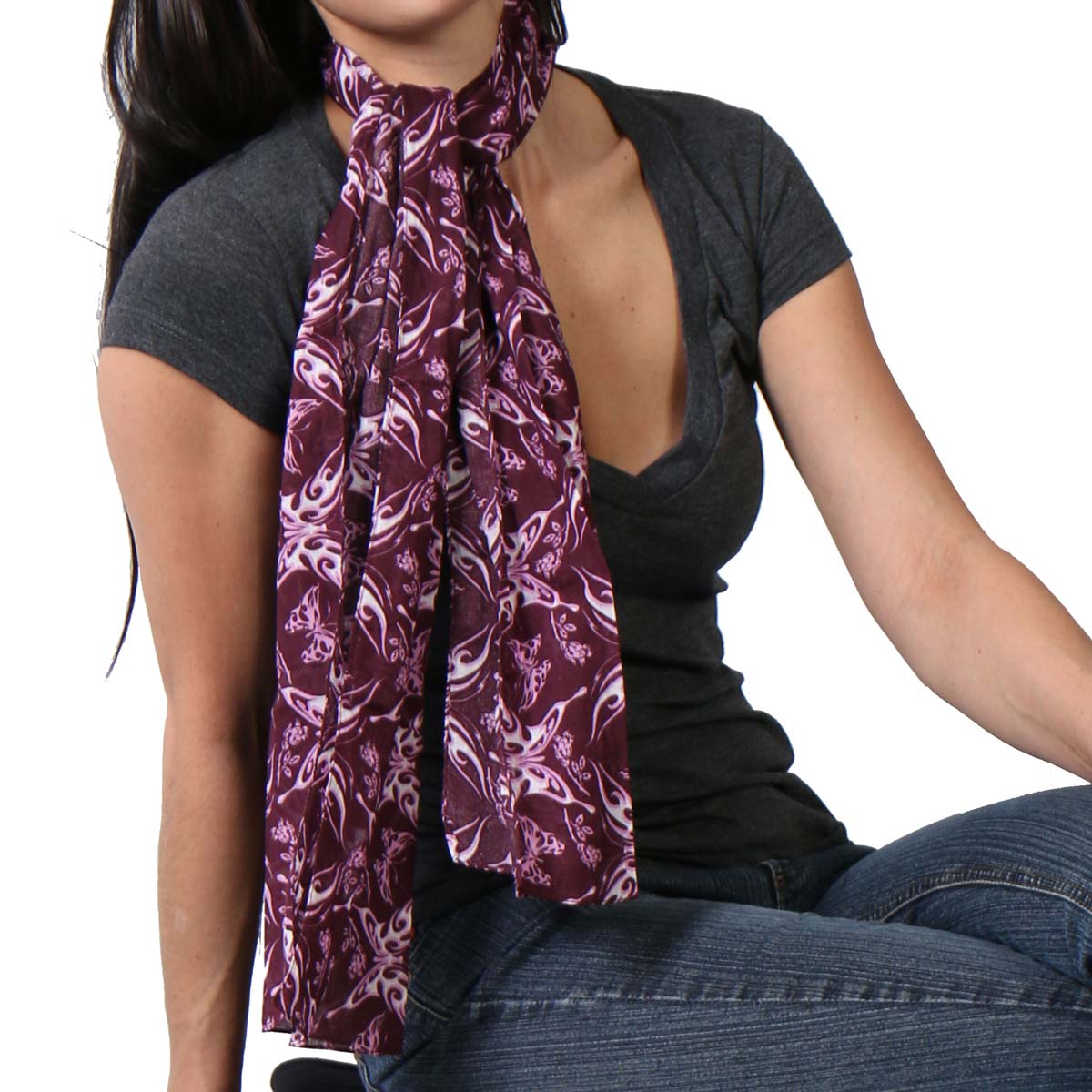 scf1003-main-web.jpg Hot Leathers SCF1003 Purple Tribal Butterflies Scarve - Image 1