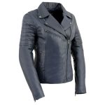 Milwaukee Leather Women’s Duchess Blue Motorcycle Style Fashion Casual Leather Jacket SFL2870