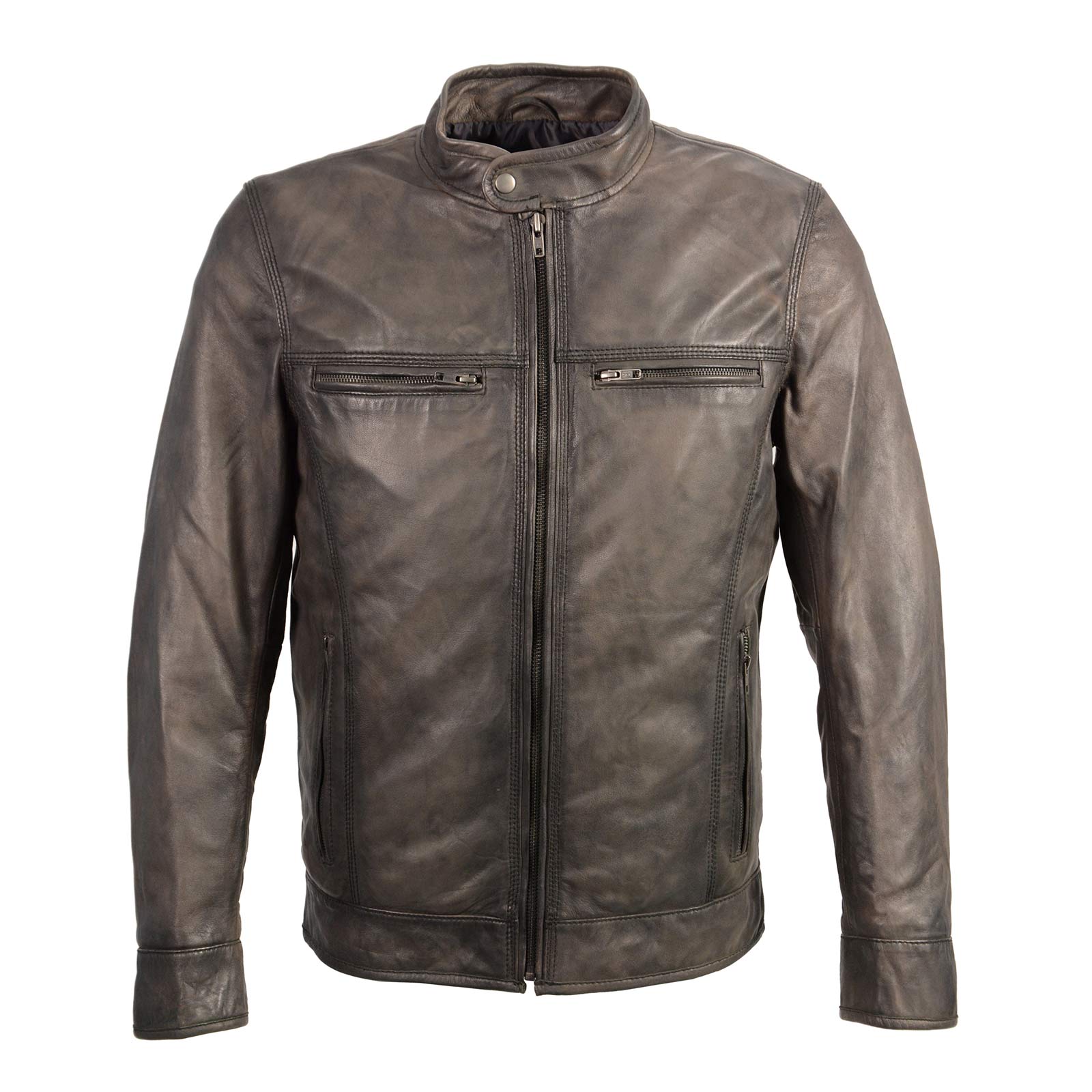 sfm1800ant-f-web.jpg Milwaukee Leather SFM1800 Men’s ‘Cafe Racer’ Anthracite Lambskin Leather Jacket - Image 1