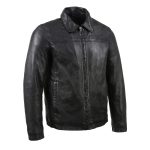 Milwaukee Leather Vintage SFM1804 Men’s Classic Black Zipper Front Jacket with Shirt Collar