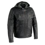 Milwaukee Leather Men’s Black Fashion Casual Leather Jacket with Removable Hoodie SFM1845