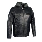 Milwaukee Leather SFM1850 Men’s Black Snap Collar Motorcycle Style Fashion Casual Leather Jacket with Removable Hoodie