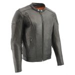 Milwaukee Leather SH1010 Men’s ‘Scooter’ Black Vented Leather Jacket with Side Laces