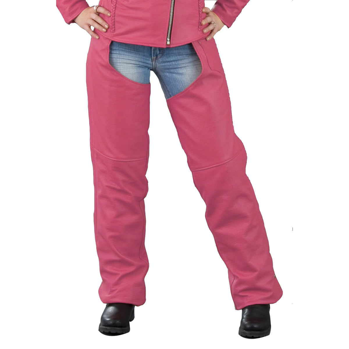 sh1115_20-pink-web.jpg Milwaukee Leather SH1115 Ladies Pink Classic Leather Chaps - Image 1