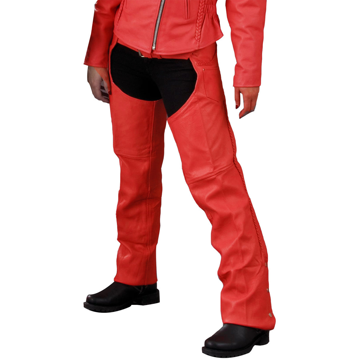 sh1135-red-web.jpg Milwaukee Leather SH1135 Women’s ‘Braided’ Red Classic Leather Chaps - Image 1