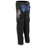 Milwaukee Leather SH1182 Women’s Black with Pink Textile Motorcycle Riding Chaps with Tribal Embroidery