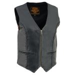 Milwaukee Leather SH1246Z Women’s Black Leather Classic Braided Motorcycle Rider Vest with Zipper Closure