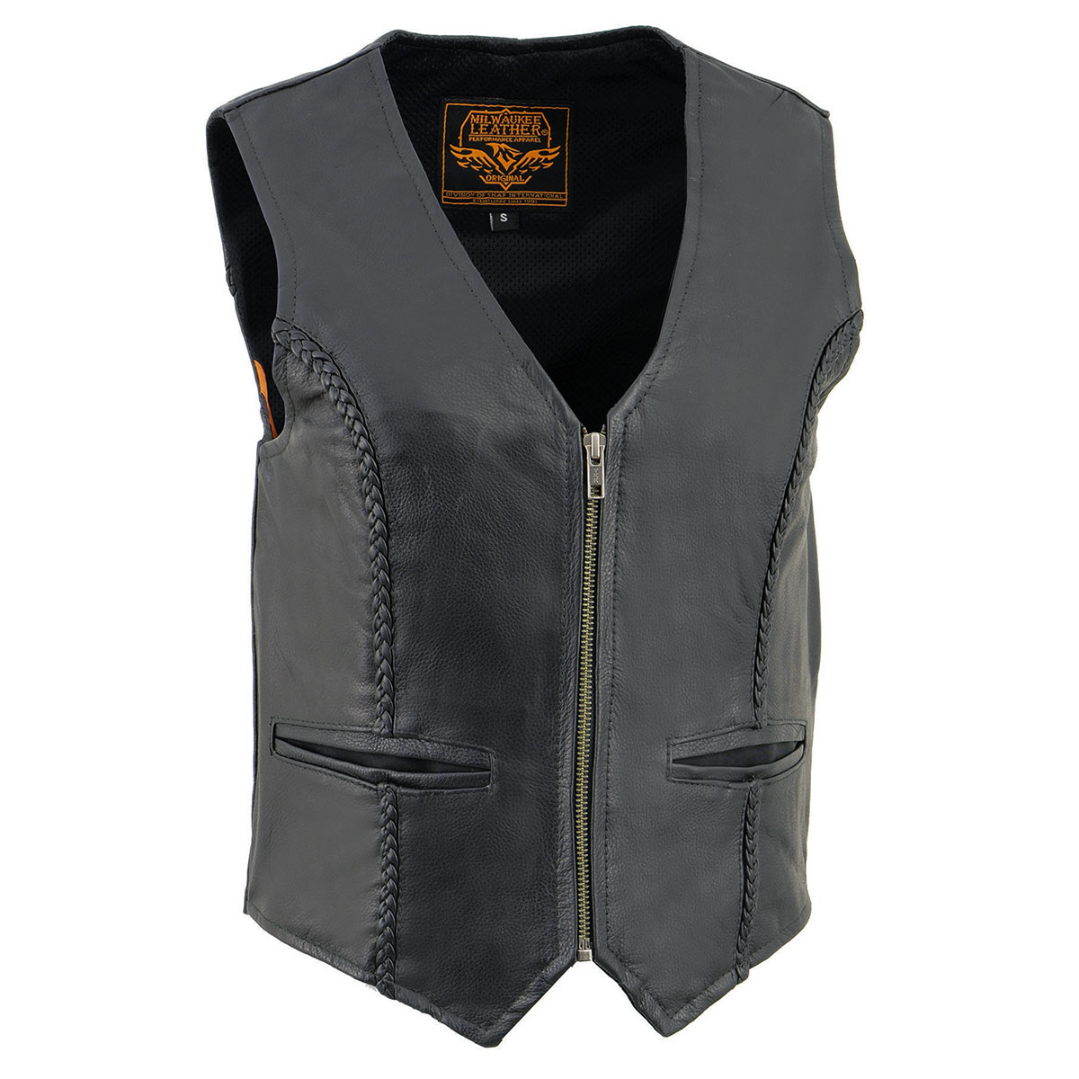sh1246z-edit-a_7f118187-ecbb-4666-90c9-77d7e2eef3ea.jpg Milwaukee Leather SH1246 Women’s Classic Black Leather Zipper Front Vest - Image 1