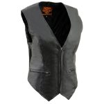Milwaukee Leather SH1288 Women’s Black Leather Deep V-Neck Motorcycle Rider Vest with Side Stretch Panels