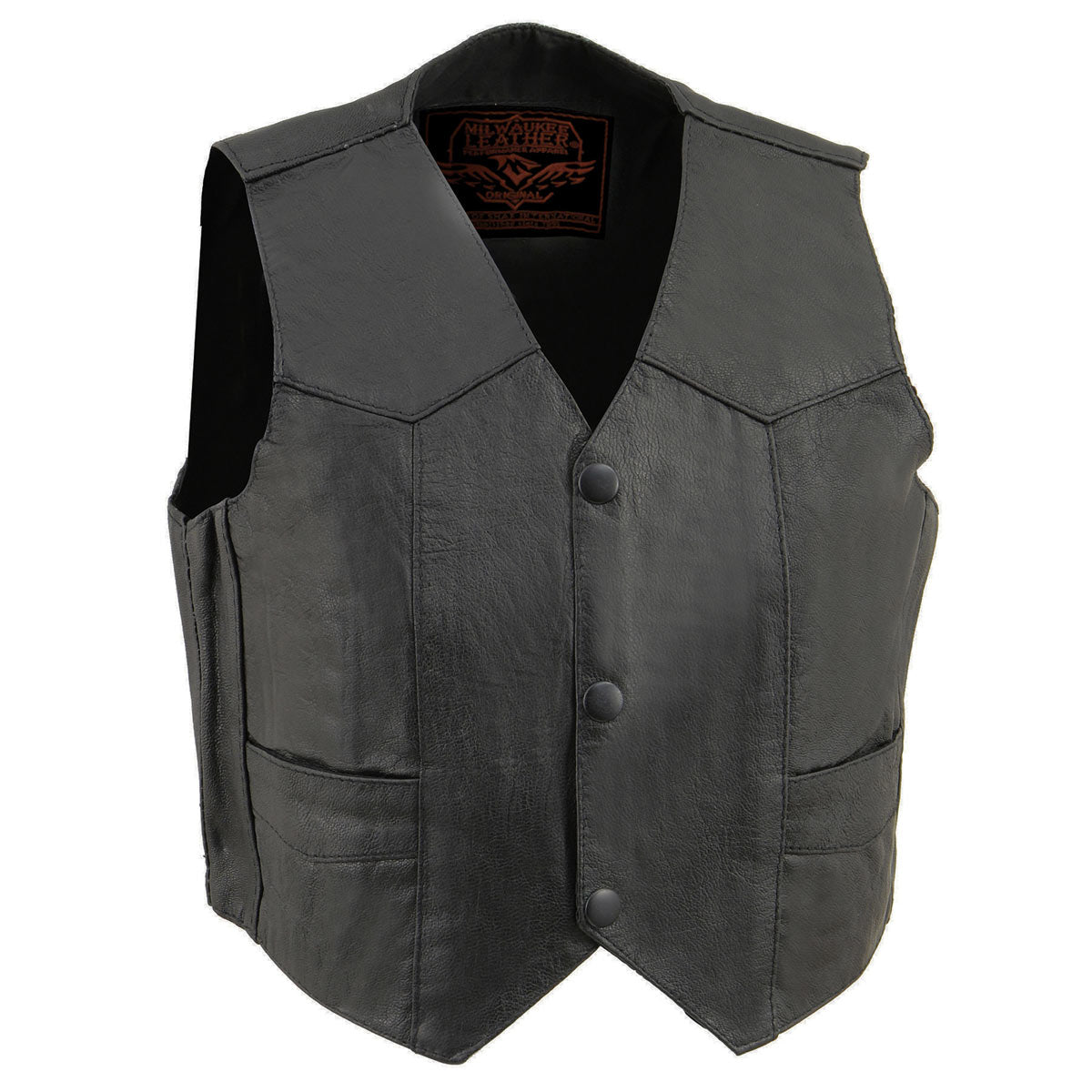 sh2011-web.jpg Milwaukee Leather SH2011 Kids Black Classic Three Snap Leather Vest - Image 1