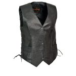 Milwaukee Leather SH2045 Women’s Black Thin Braid Leather Side Lace Motorcycle Rider Vest- Front Snap Closure