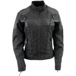 NexGen SH2179 Women’s Black Leather and Textile Vented Racer Jacket