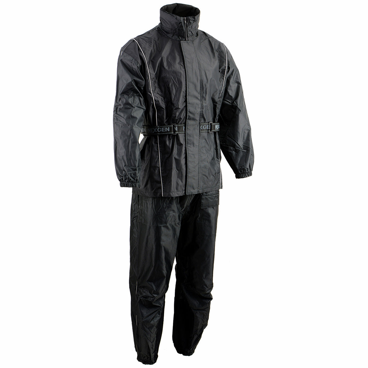 sh2225-edit-a.jpg NexGen SH2225 Men’s Black Waterproof Rain Suit with Reflective Piping - Image 1