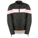 Milwaukee Leather SH2261 Women’s Lightweight Black and Pink Textile Motorcycle Jacket with Reflective Piping