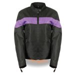 Milwaukee Leather SH2261 Women’s Black and Purple Textile Lightweight Motorcycle Jacket with Reflective Piping