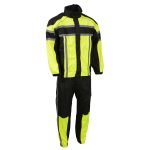 NexGen SH233113 Men’s Black and Neon Green Water Resistant Motorcycle-Outdoors Rain Suit with Reflective Tape