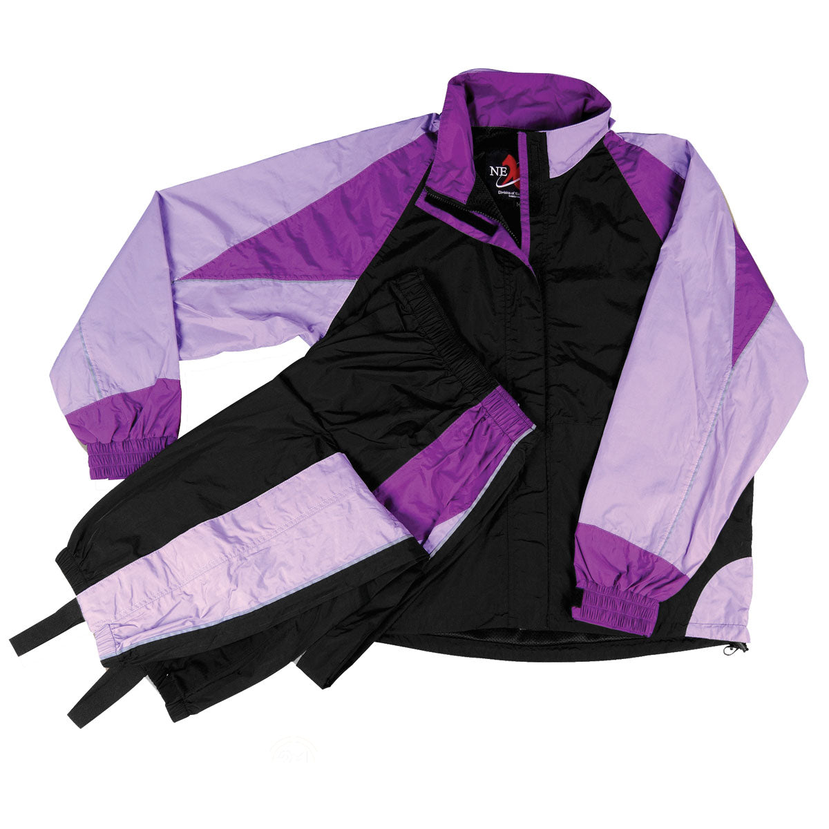 sh2332pur-1-web.jpg NexGen Ladies SH2332 Black and Purple Water Proof Rain Suit - Image 1