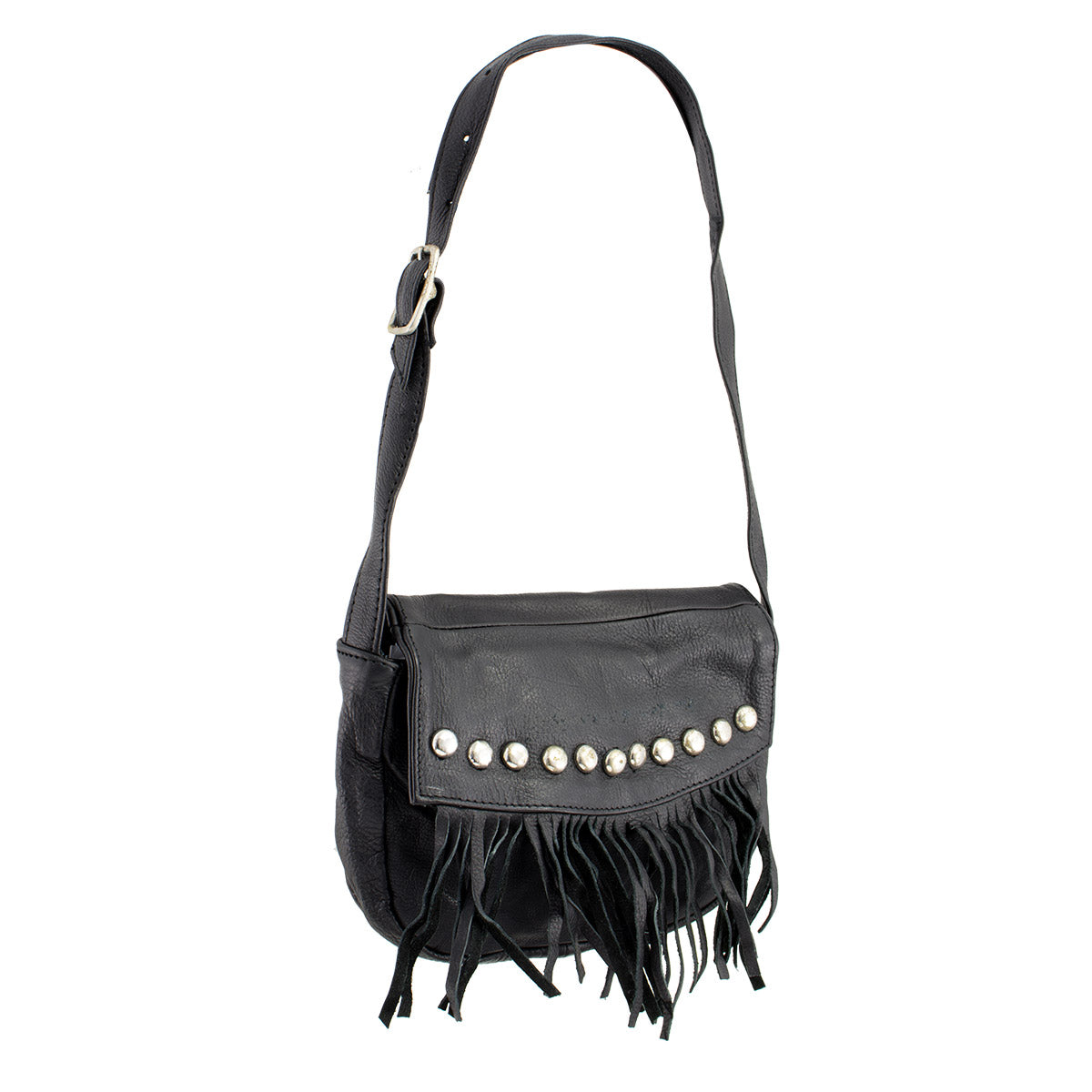 sh507-1.jpg Milwaukee Leather SH507 Ladies ‘Studded and Fringed’ Black Hand Bag - Image 1