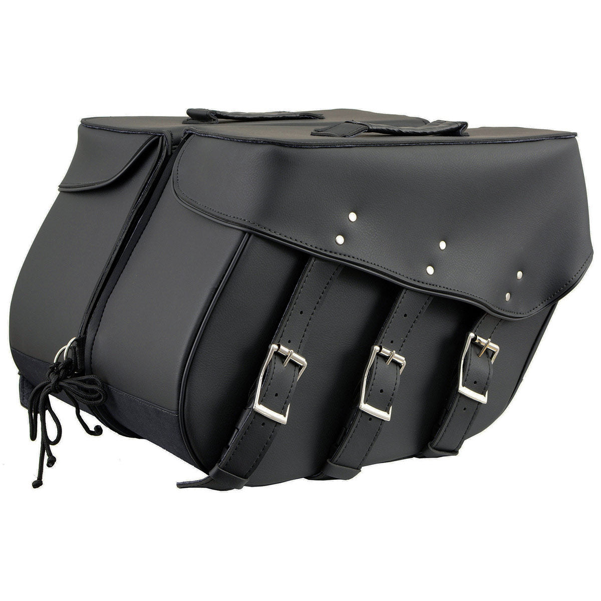 sh55101zb-edit-a.jpg Milwaukee Leather SH55101ZB Black 3 Strap Zip-Off Motorcycle Saddlebags - Image 1