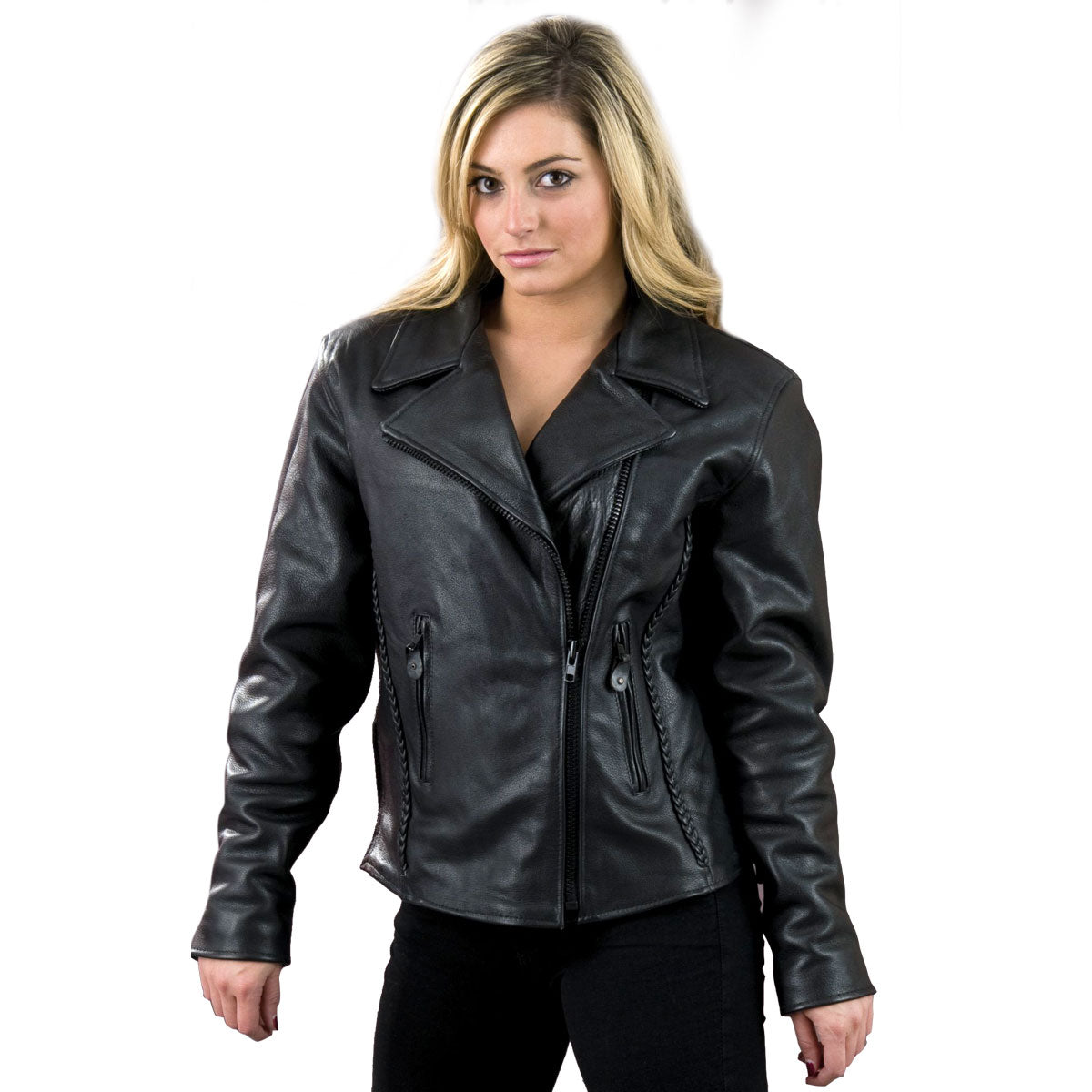 sh7023-edit.jpg Milwaukee Leather SH7023 Women’s ‘Braided’ Black Leather Jacket with Studs - Image 1