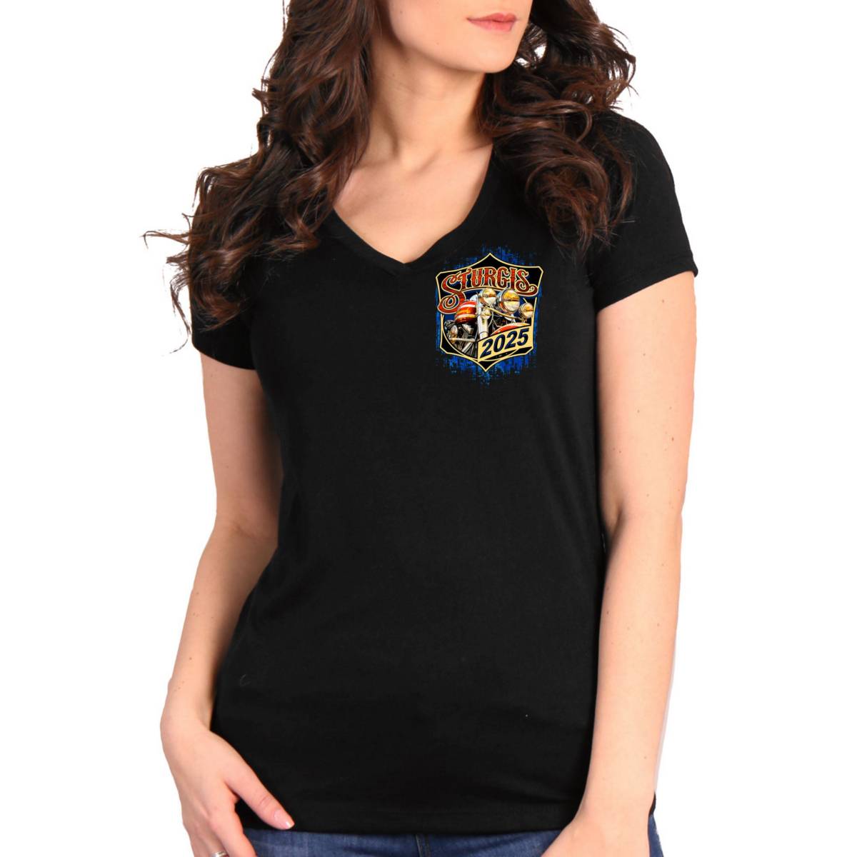 spl1924-a01.jpg 2025 Sturgis Women’s Motorcycle Rally Rushmore Black Ladies T-Shirt - Image 1