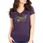 2025 Sturgis Women’s Motorcycle Rally Leather Wings Purple Ladies T-Shirt