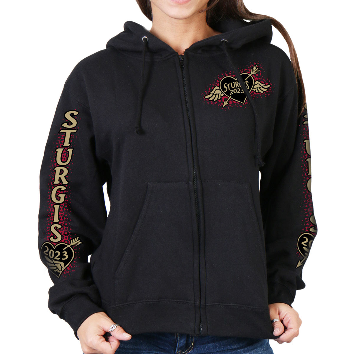 spl4848-m01-achap-web.jpg Hot Leathers SPL4848 Women’s Black 2023 Sturgis Rose Wings Hoodie - Image 1