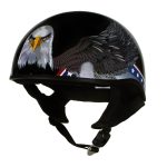 Hot Leathers HLT68 Eagle Black Advanced DOT Approved Motorcycle Skull Cap Half Helmet Biker