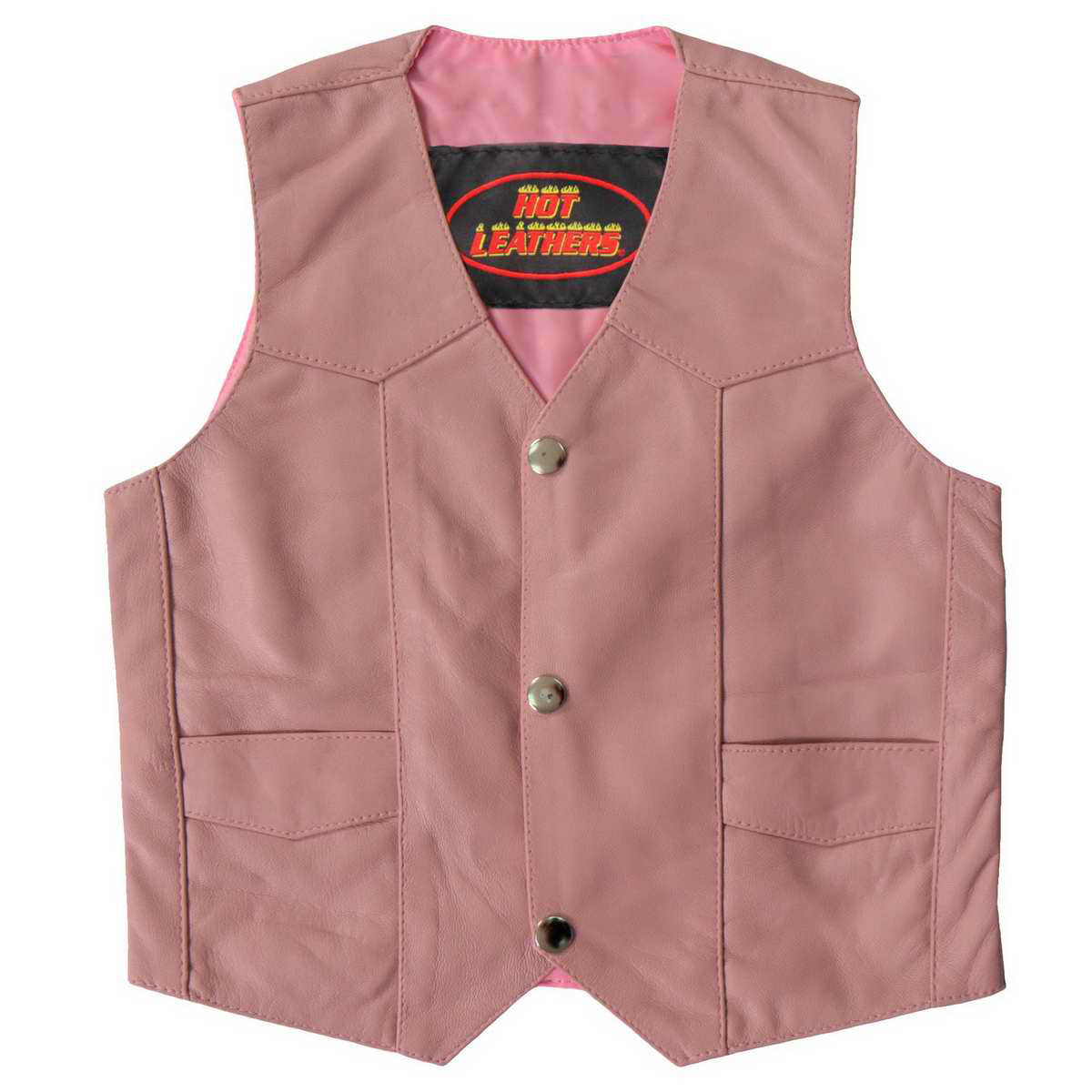 vsk1003-main-web.jpg Hot Leathers VSK1003 Girls – Kids Pink Leather Toddler Biker Vest - Image 1