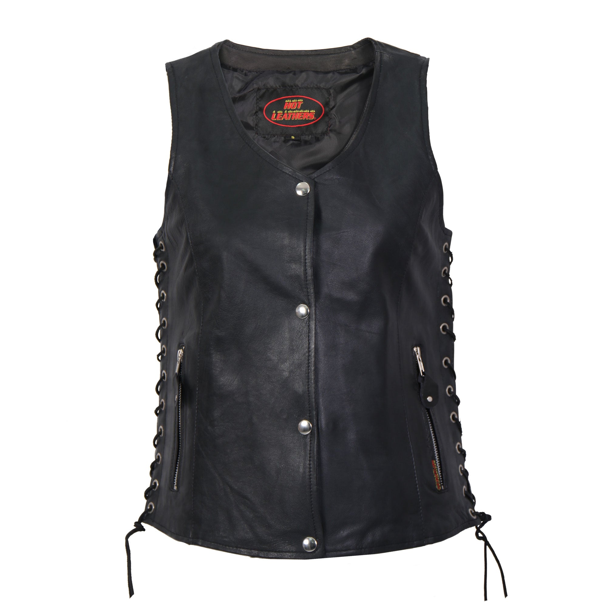 vsl1010-a01.jpg Hot Leathers VSL1010 Ladies Black Lambskin Side Lace Vest - Image 1