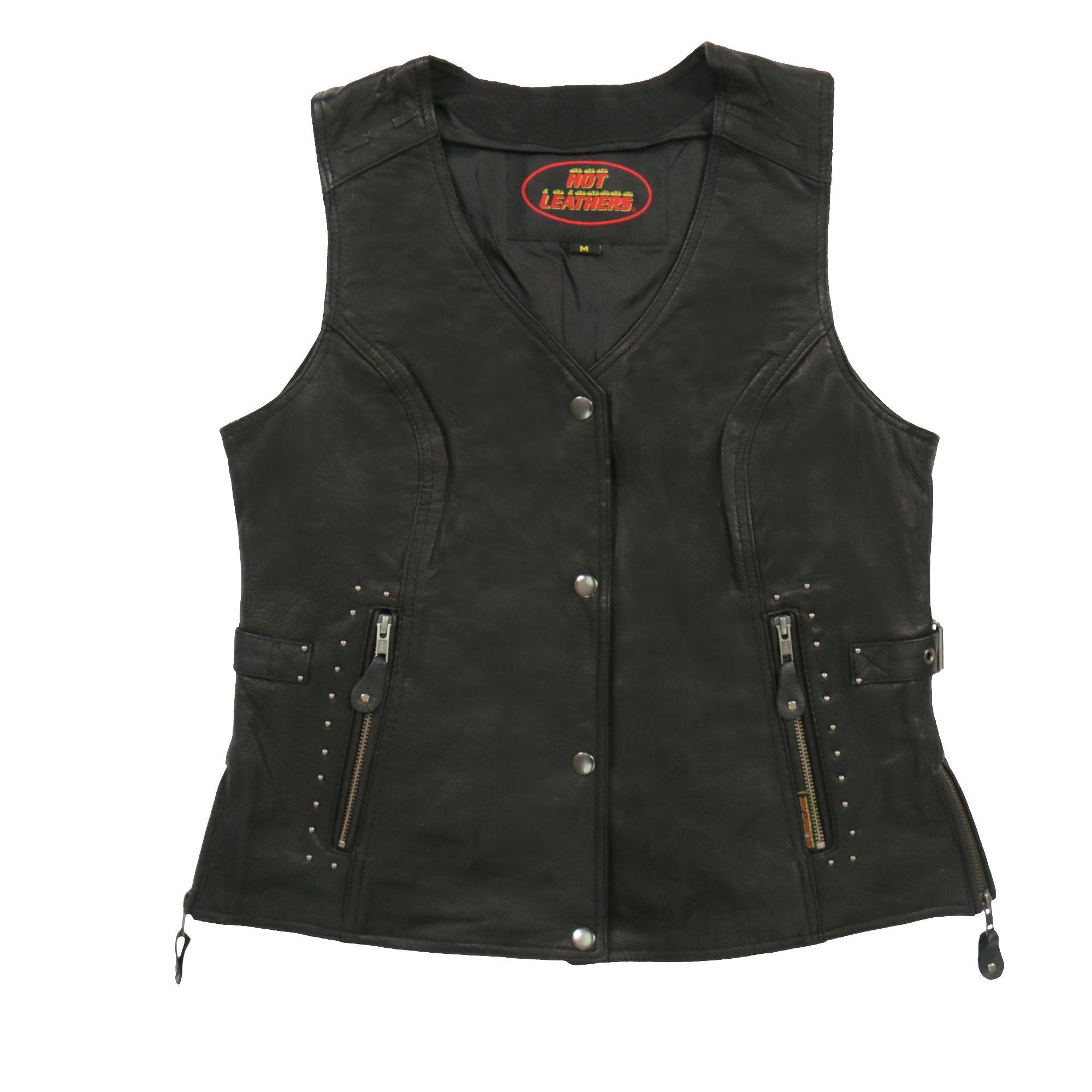 vsl1014-a01_1.jpg Hot Leathers VSL1014 Ladies Black Leather Vest with Fringe - Image 1