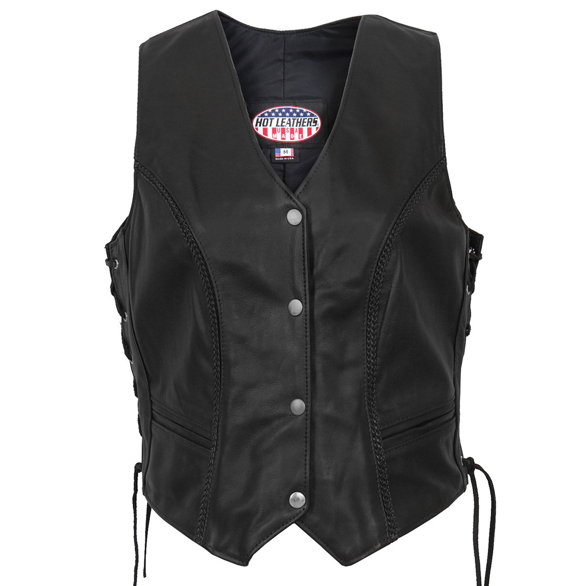 vsl5001-a01-web.jpg Hot Leathers VSL5001 USA Made Women’s Black Braided Leather Vest - Image 1