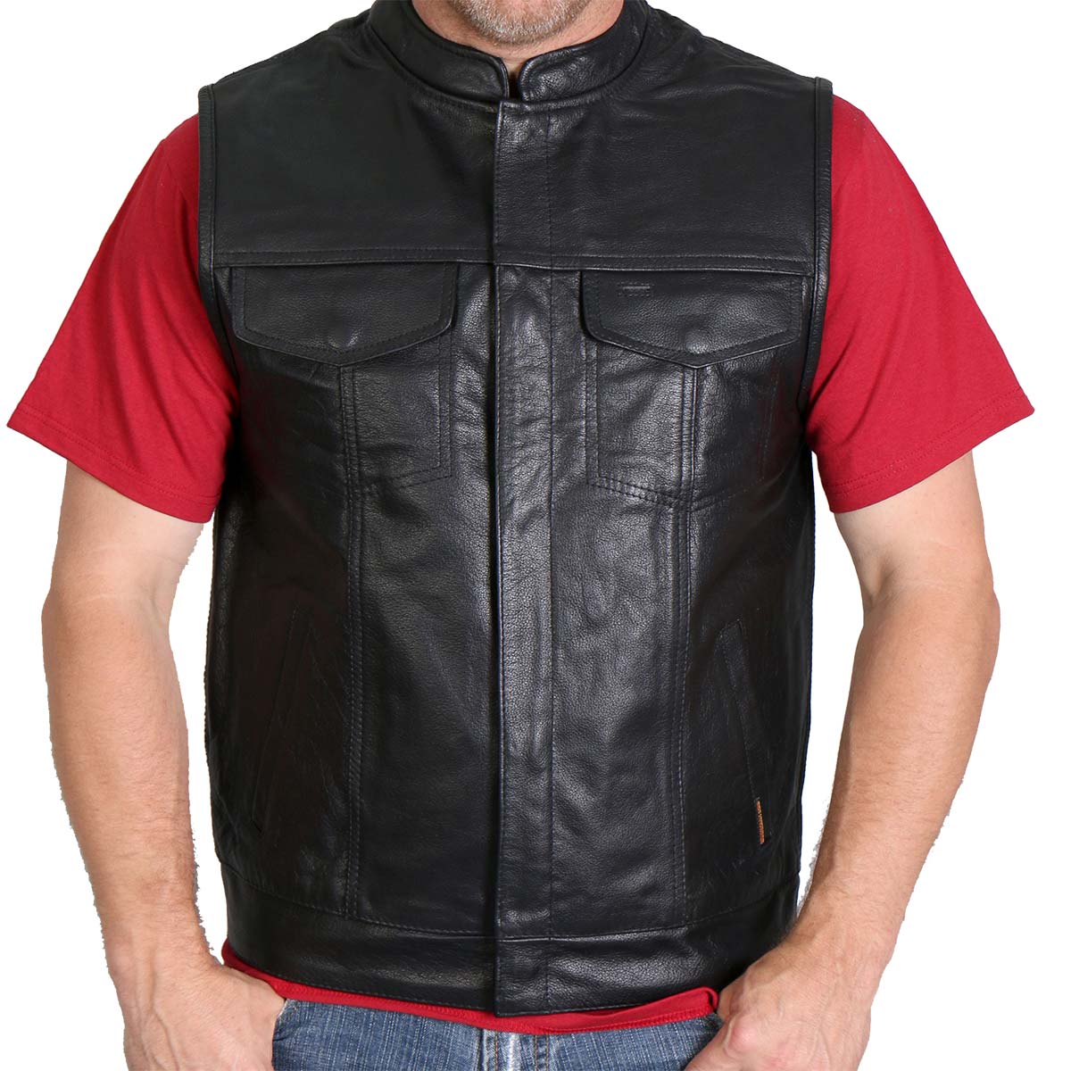 vsm1018-m01-mlyon-main.jpg Hot Leathers VSM1018 Men’s Black ’10 Pocket’ Cowhide Leather Vest - Image 1