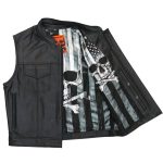 Hot Leathers VSM1054 Men’s Black Skull Flag Conceal and Carry Leather Vest
