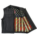 Hot Leathers VSM1056 Men’s Black Vintage USA Flag Conceal and Carry Leather Vest