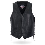 Hot Leathers VSM5008 USA Made Men’s Black Western Style Side Lace Premium Leather Biker Vest