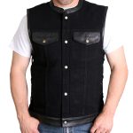 Hot Leathers VSM6101 Men’s Carry Conceal Black Denim and Leather Vest