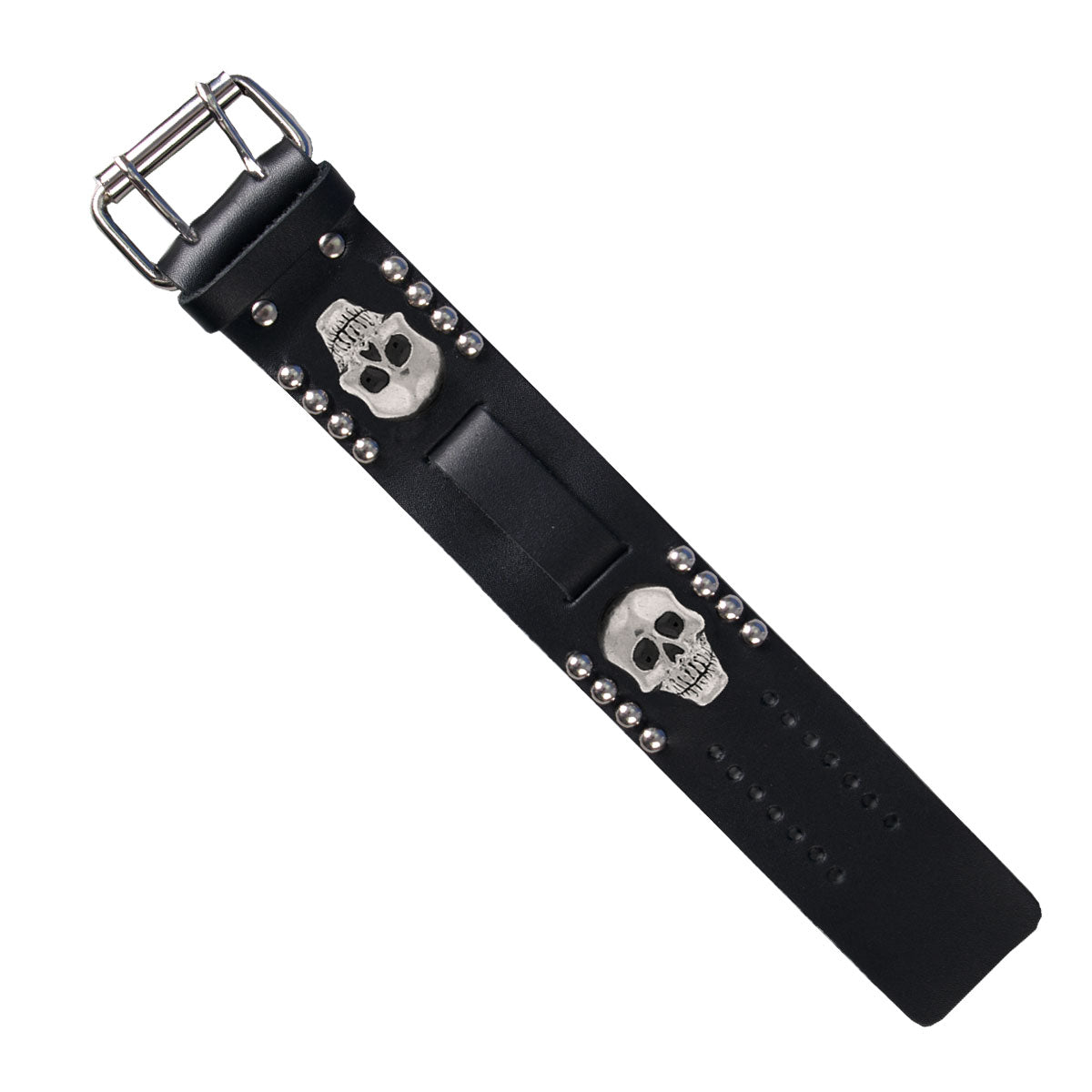 wtb1003-a01.jpg Hot Leathers WTB1003 1.5″ Skull Black Leather Watchband - Image 1
