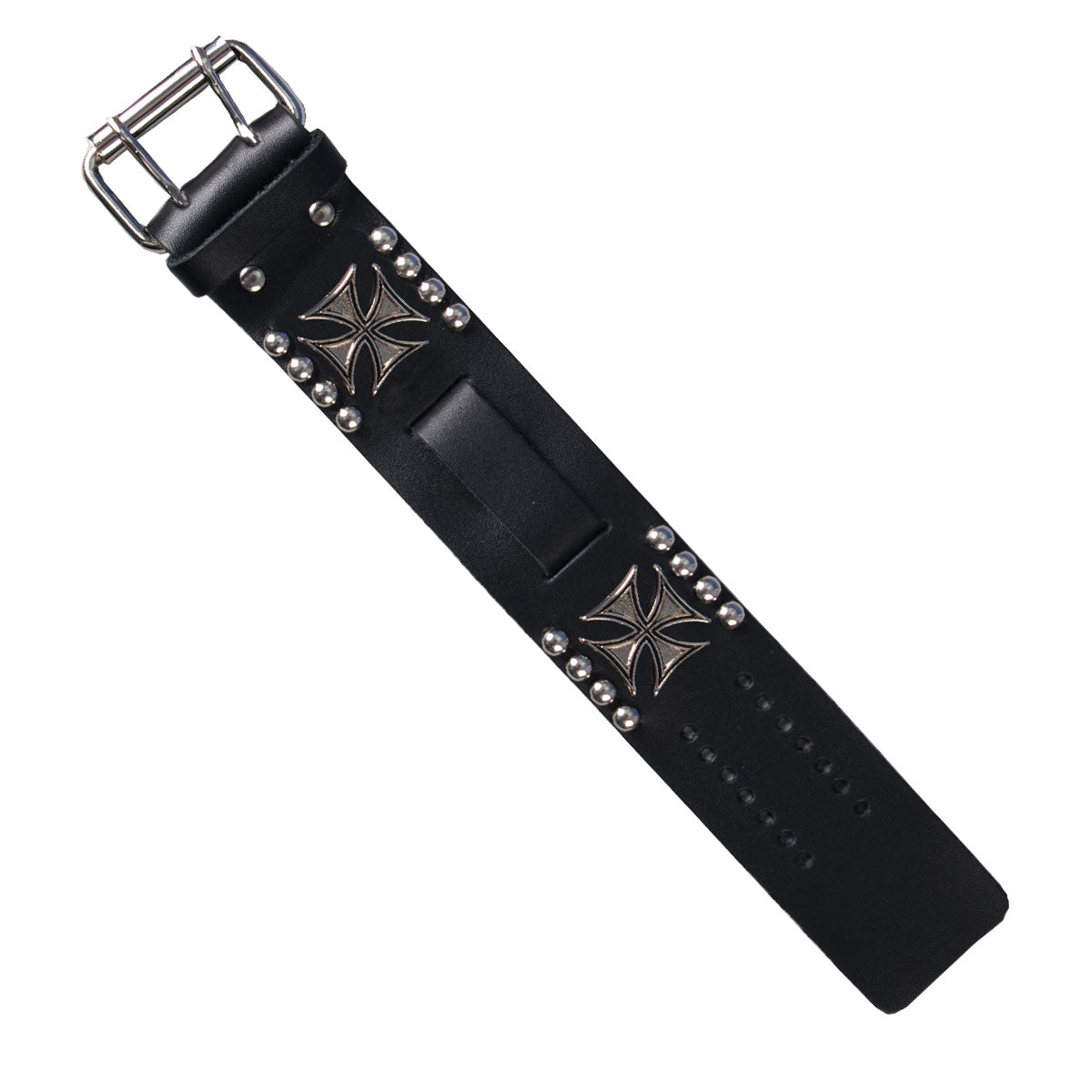 wtb1020-a01.jpg Hot Leathers WTB1020 Iron Cross and Studs Black Leather Watchband - Image 1