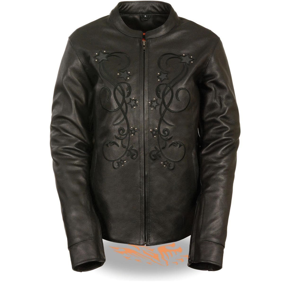 xelement-mll2500-blk-1200.jpg Milwaukee Leather ML2500 Women’s Reflective Star Riveted Black Leather Jacket - Image 1