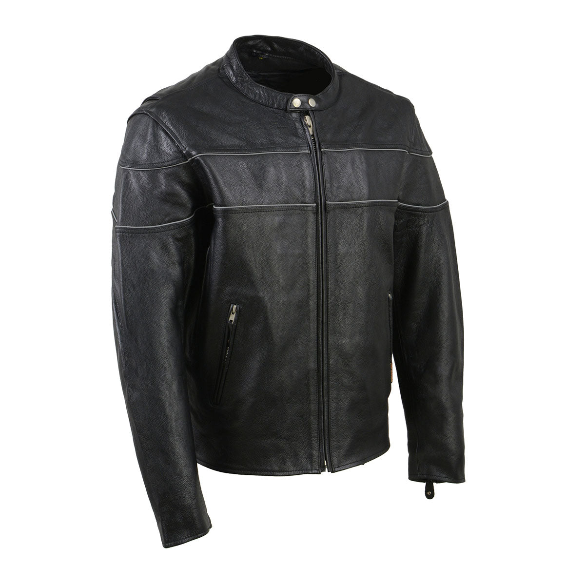 xkm1004-edit-a.jpg XKM1004 Men’s Black Leather Vented Jacket with Reflective Piping - Image 1