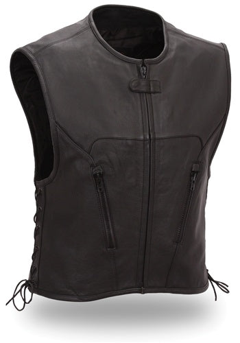 xpm650nkd-2.jpg First Manufacturing XPM650NKD Men’s ‘Xpert’ Black Premium Leather Motorcycle Vest - Image 1