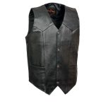 Leather King XS1310 Men’s Classic Black Leather Vest with Snap Button Closure