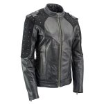 Milwaukee Leather LKL27005 Women’s Scuba Style Black Leather Motorcycle Biker Jacket w/ Reflective Wings and Studs