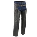 Men’s XS301 Black Deep Pocket Premium Leather Motorcycle Chaps