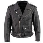 Men’s XS400T Tall Size Black Classic Side Lace Police Style Motorcycle Jacket